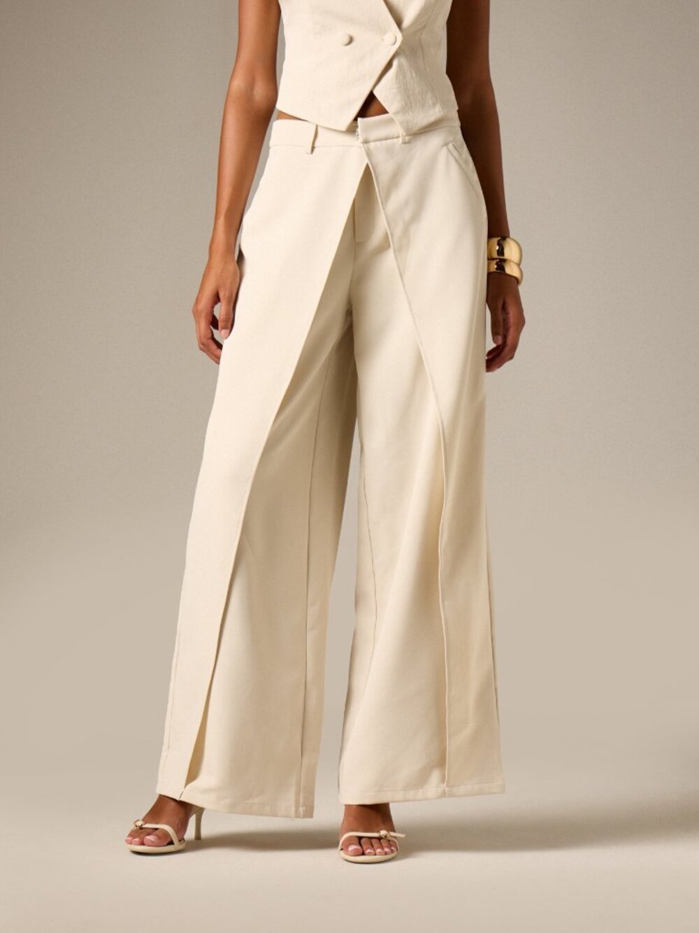 Apricot Elegant Women's Wide Leg Dress Pants With Wrap